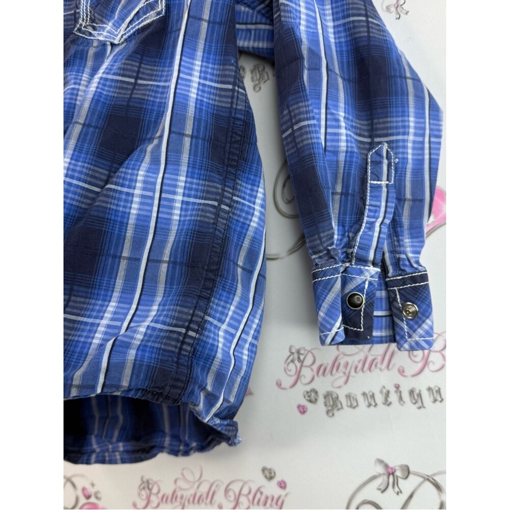 Rock and roll cowboy shirt plaid blue Button-Down Casual Shirt Blue Plaid - Picture 4 of 8
